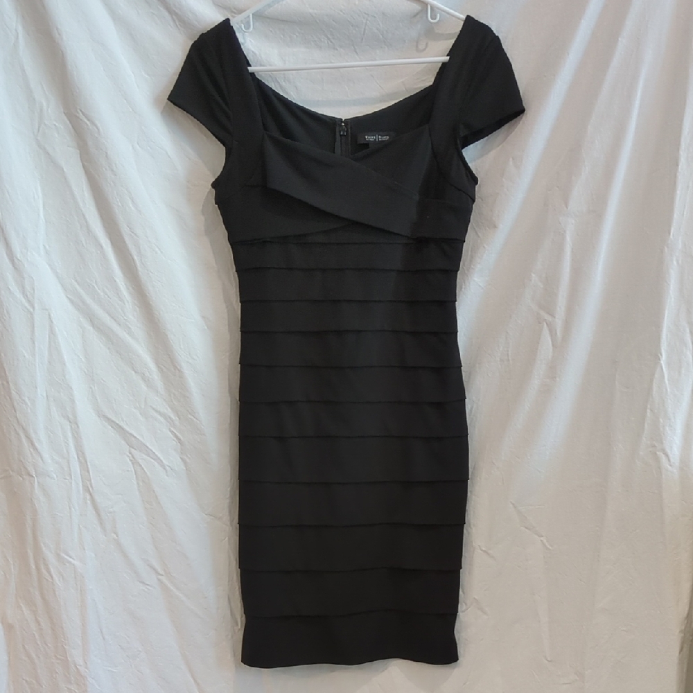 WHBM | Little Black Dress Cap Sleeves Knit Layers Bandage Style Cocktail | 4